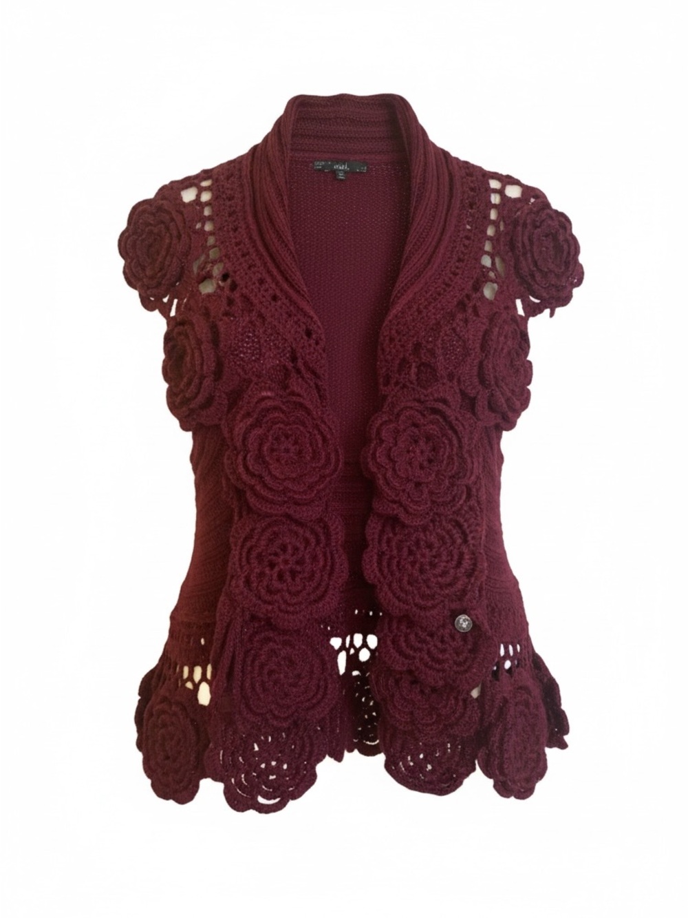 Crochet Floral Vest Shrug in Burgundy